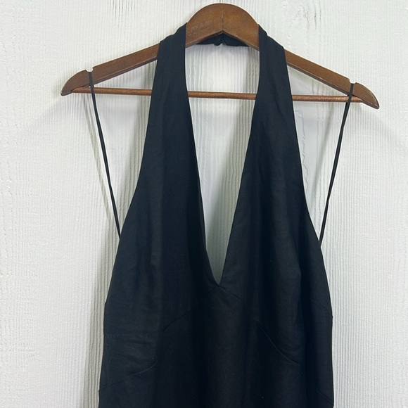 REFORMATION - Deliah 100 % Linen V Neck Halter Neckline Maxi Dress Size 16 - Picture 10 of 13